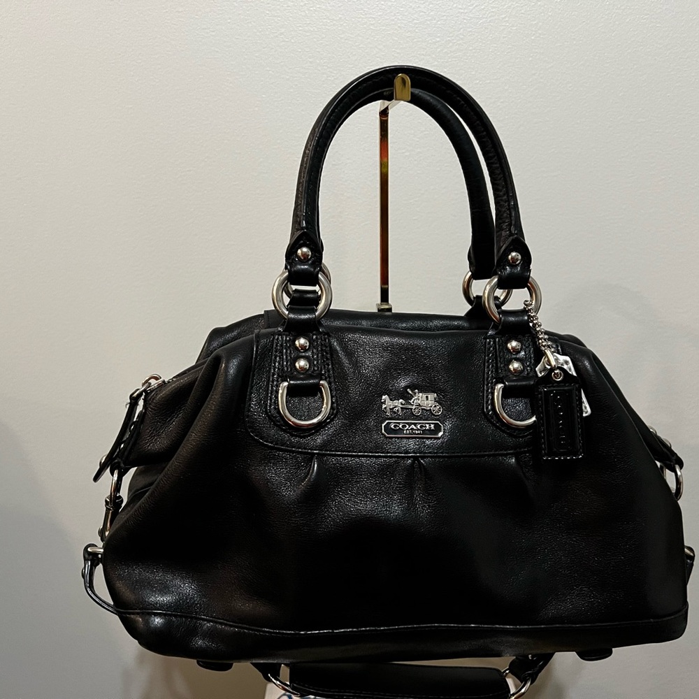 Coach Madison leather bag.  Carry by tote with handle or shoulder with strap.